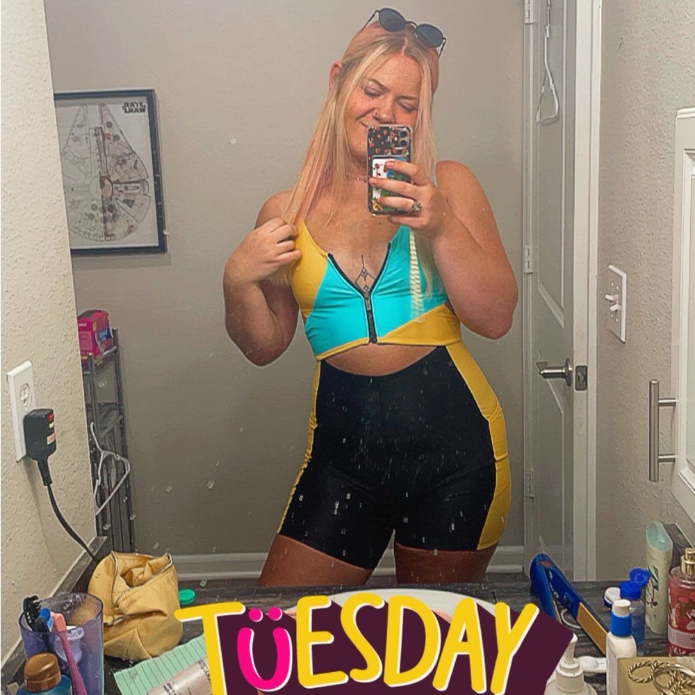 Colorful Zip-Front workout one piece